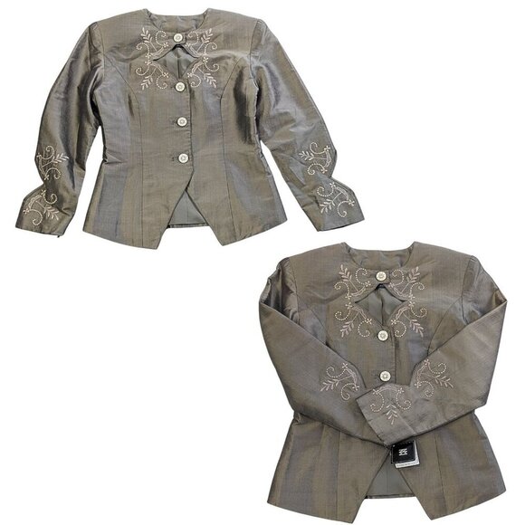 Rare NWT Vtg Y2K MAX NUGUS Haute Couture Bronze Art Deco Silk Skirt Suit Sz 8 - Picture 5 of 9